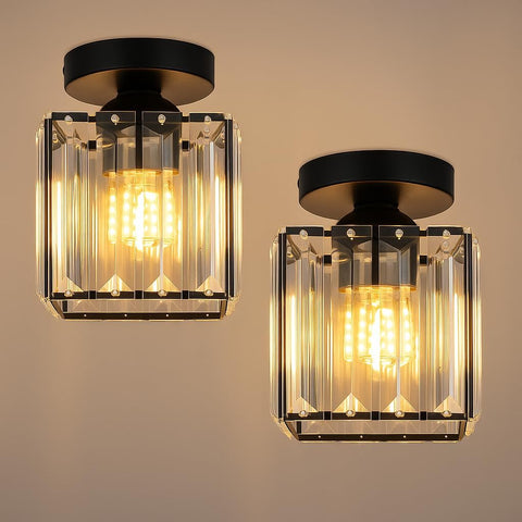 Set of 2 Modern Ceiling Lights Small Crystal Flush Mount ~6037