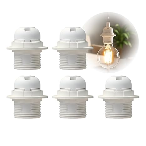 5-pack E27-gloeilamp, hanglamp met schroeffitting, witte kunststof lamphouder ~4368