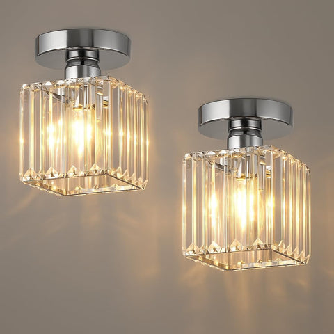 Set of 2 Modern Ceiling Lights Small Crystal Flush Mount ~6037