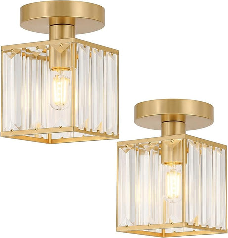 Set of 2 Modern Ceiling Lights Small Crystal Flush Mount ~6037