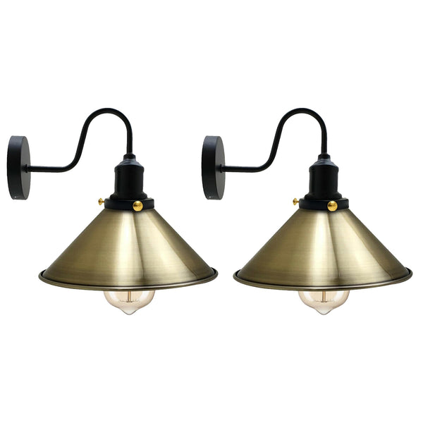 LEDSone Vintage Industrial Wall Sconce - Metal Cone E27 Wall Lamp ~6615 – Green Brass / 2