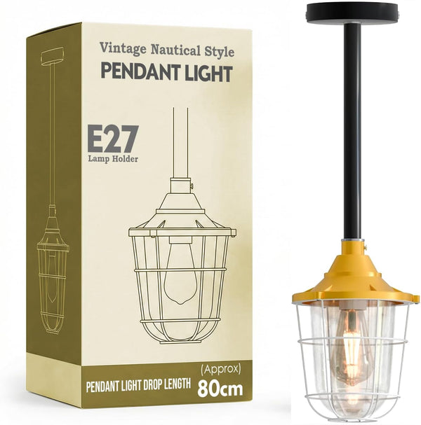 Industrial pipe ceiling pendant light kit with Conduit Fisherman Cage ~ 6114 – Yellow / 80cm / No