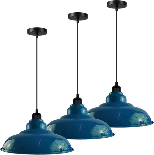 FARMKULLA Set of 3 Kitchen Island Lights Industrial Ceiling Pendants ~6840 – Cyan Blue