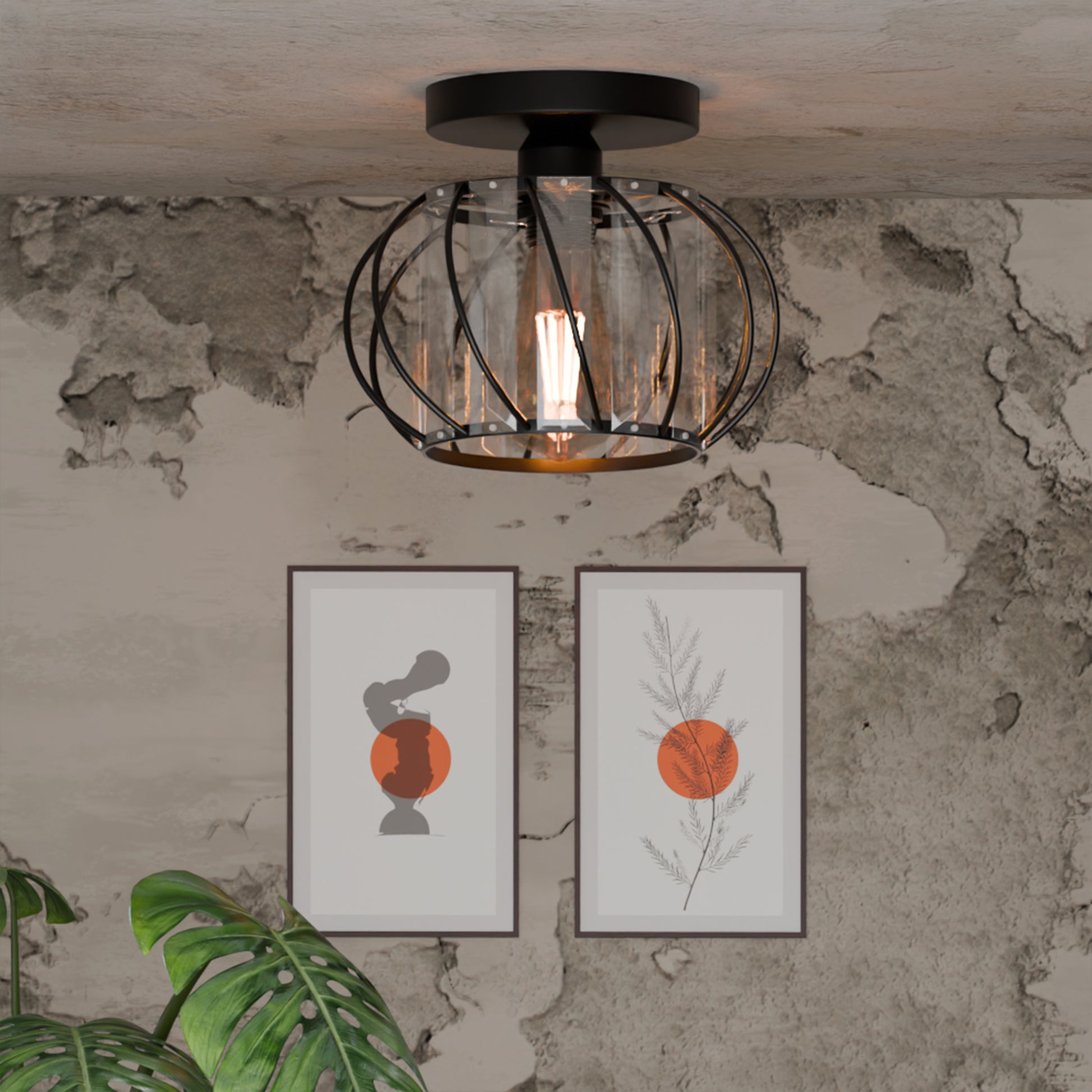 modern metal and glass ceiling light