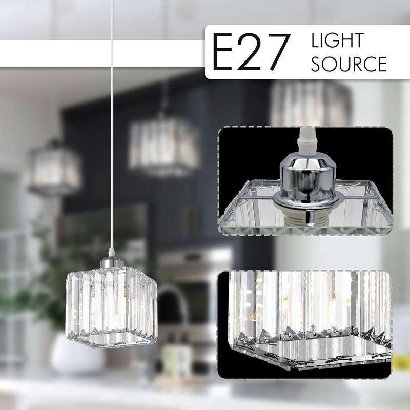 Crystal Shade Square Mini Pendant Kitchen Island Light