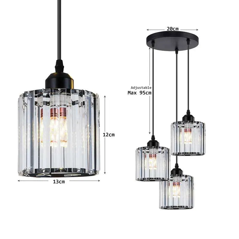 Modern 3 Light Clear Crystal Shade Pendant Light