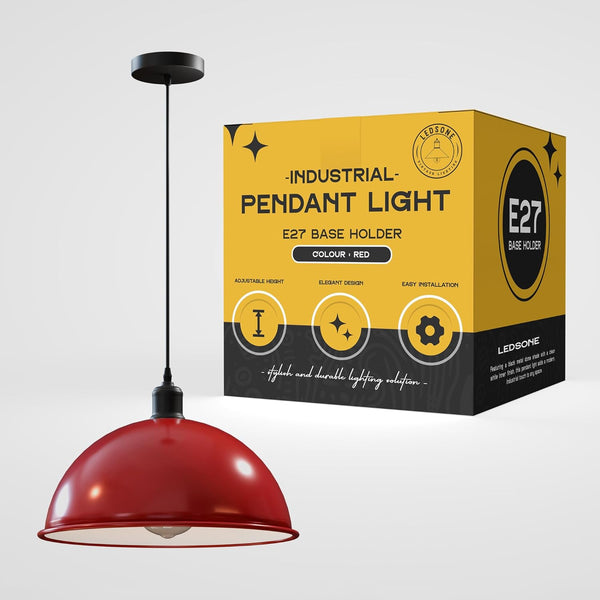 40cm Metal Large Warehouse Pendant Light Dome Easy to Fit Large  ~6197 – Red
