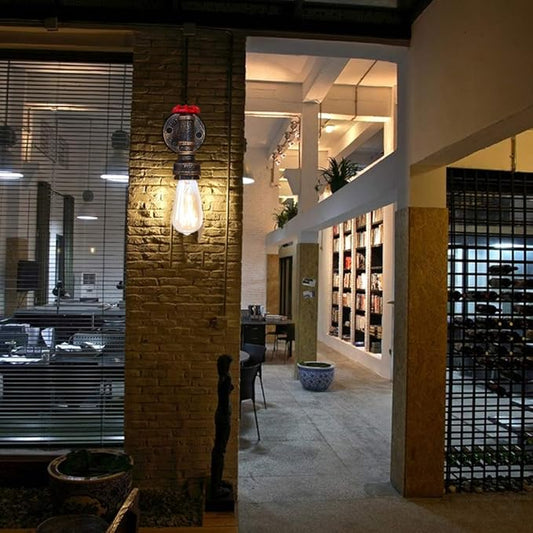 Vintage geborstelde koperen metalen waterpijp wandlamp met wiel ~2069