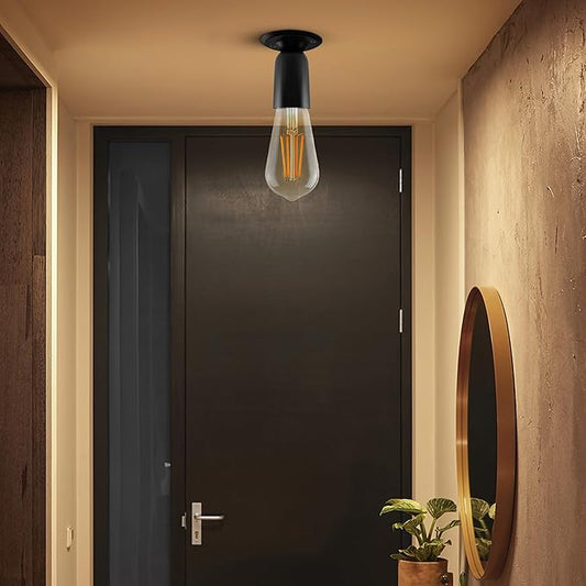 Industriële vintage retro plafondlamp met matzwarte semi-inbouw E27-houder ~ 3783