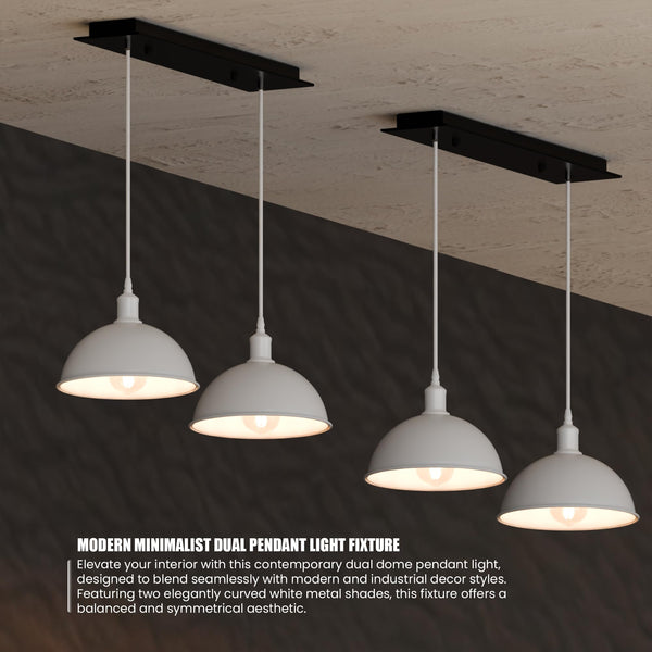 Vintage Industrial 2-Head Dome Pendant Light | Adjustable ~6145 – Yes / White