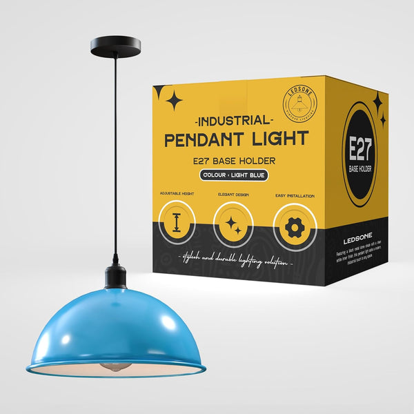 40cm Metal Large Warehouse Pendant Light Dome Easy to Fit Large  ~6197 – Light Blue