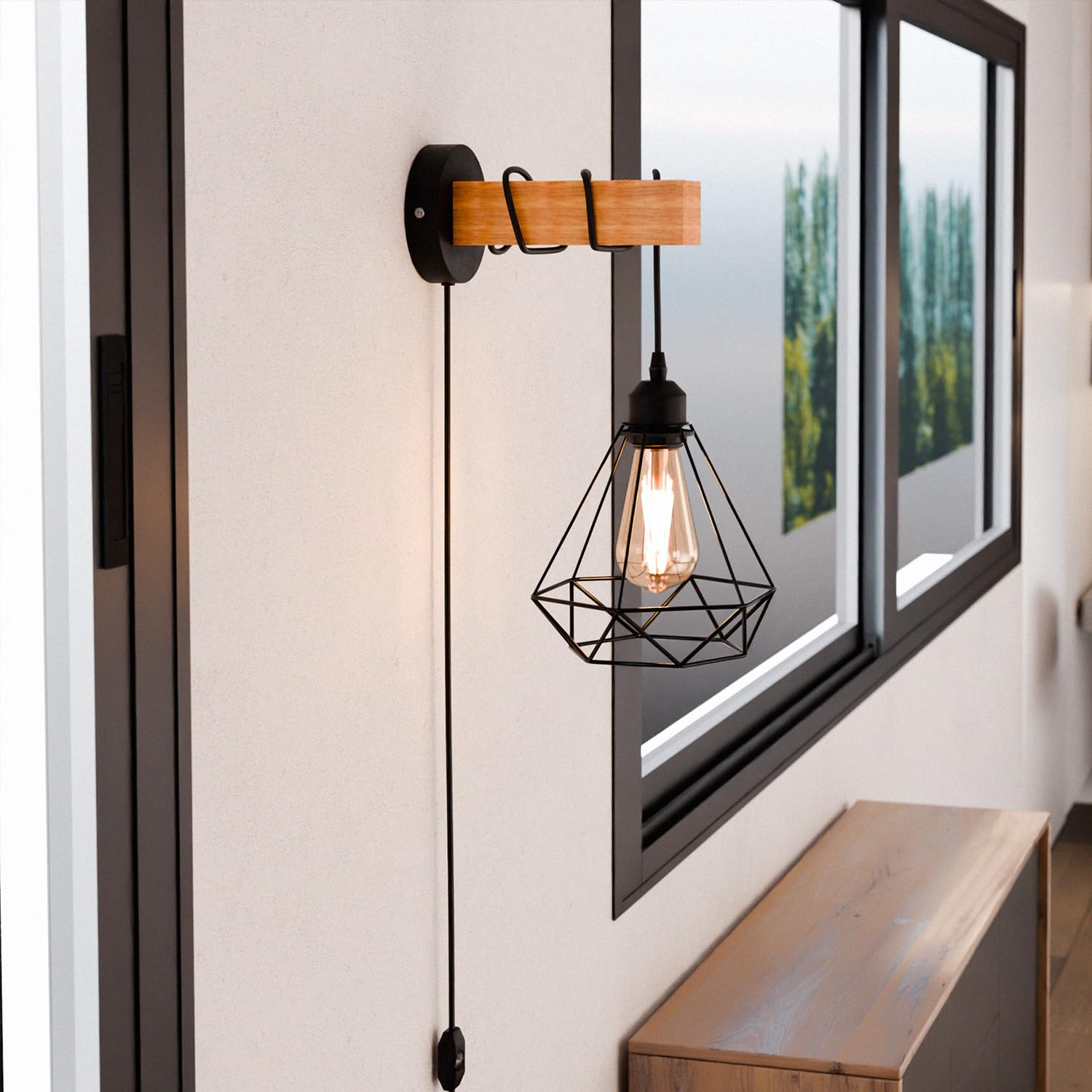 wooden wall-mounted light