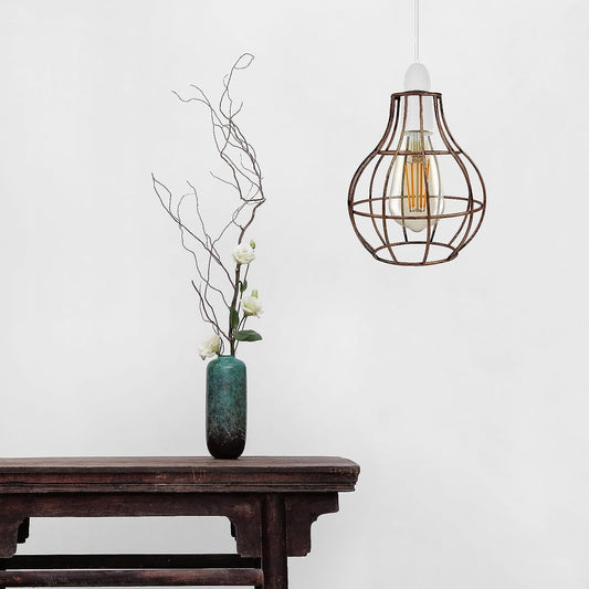 Vintage plafondlamp van geborsteld koper met draadkooi~2847