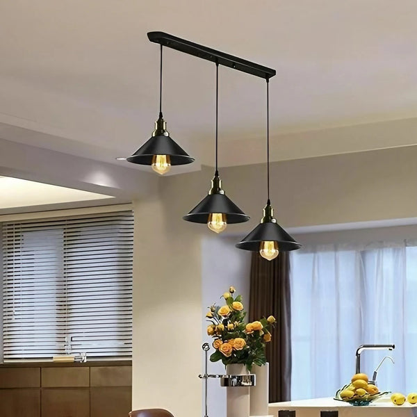 3-lichts zwarte industriële hanglamp ~5266 – Ja