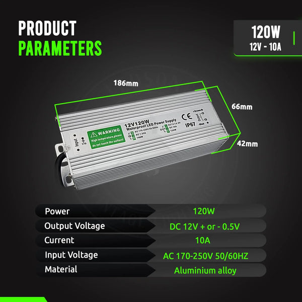 IP67 DC 12V waterdichte LED-driver LED-voeding Ledsone-transformator ~ 4490 – 120W (2 UIT)