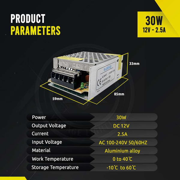 AC 100/240V naar DC12V 12W -720W gereguleerde schakelende voeding LED-transformatordriver~1406 – 30W