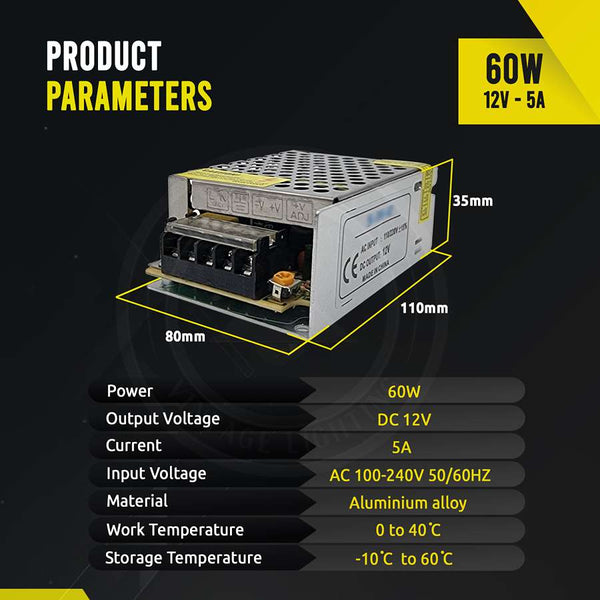 AC 100/240V naar DC12V 12W -720W gereguleerde schakelende voeding LED-transformatordriver~1406 – 60W