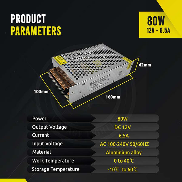 AC 100/240V naar DC12V 12W -720W gereguleerde schakelende voeding LED-transformatordriver~1406 – 80W