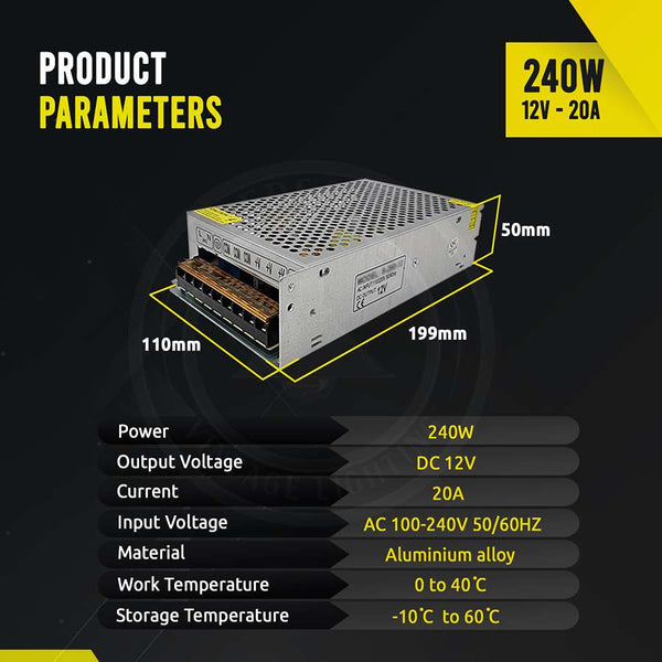 AC 100/240V naar DC12V 12W -720W gereguleerde schakelende voeding LED-transformatordriver~1406 – 240W