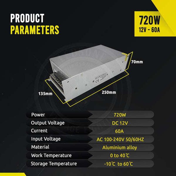 AC 100/240V naar DC12V 12W -720W gereguleerde schakelende voeding LED-transformatordriver~1406 – 720W