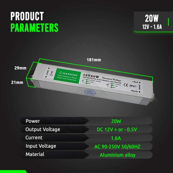 IP67 DC 12V waterdichte LED-driver LED-voeding Ledsone-transformator ~ 4490 – 20W