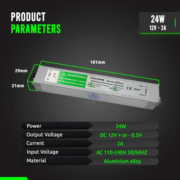 IP67 DC 12V waterdichte LED-driver LED-voeding Ledsone-transformator ~ 4490 – 24W