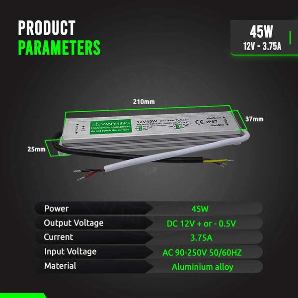 IP67 DC 12V waterdichte LED-driver LED-voeding Ledsone-transformator ~ 4490 – 45W