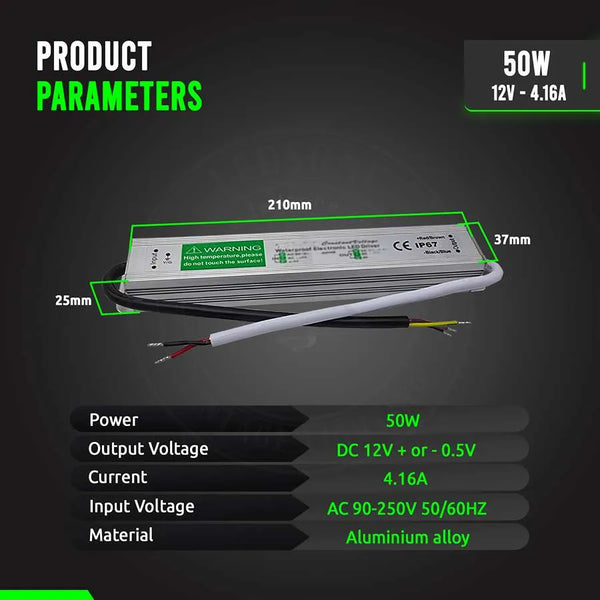 IP67 DC 12V waterdichte LED-driver LED-voeding Ledsone-transformator ~ 4490 – 50 watt