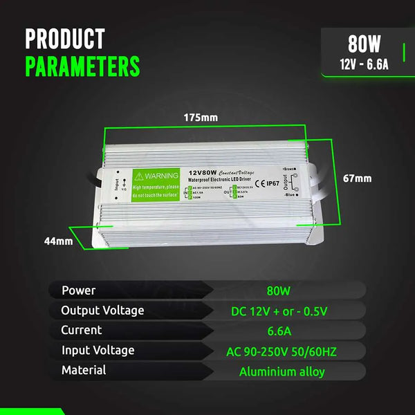 IP67 DC 12V waterdichte LED-driver LED-voeding Ledsone-transformator ~ 4490 – 80W