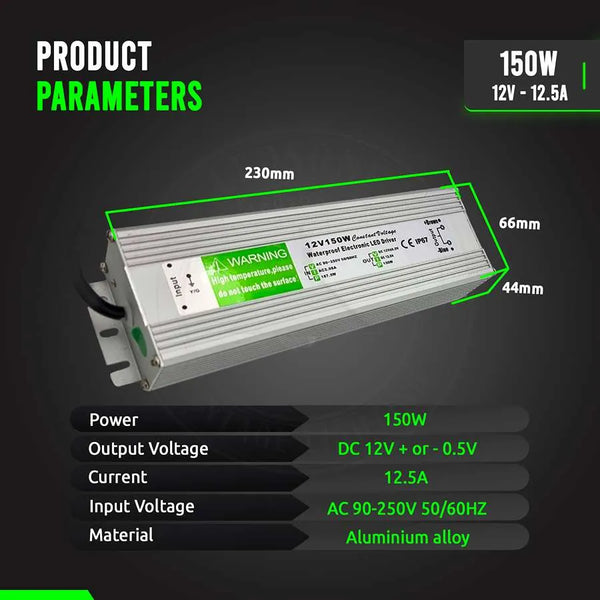 IP67 DC 12V waterdichte LED-driver LED-voeding Ledsone-transformator ~ 4490 – 150W