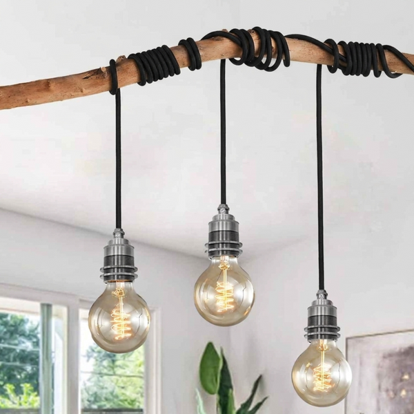 2m, 4m, 4,5m stoffen flexkabel plug-in hanglampkit~2177 – Zwart / 4,5m / Satijnnikkel