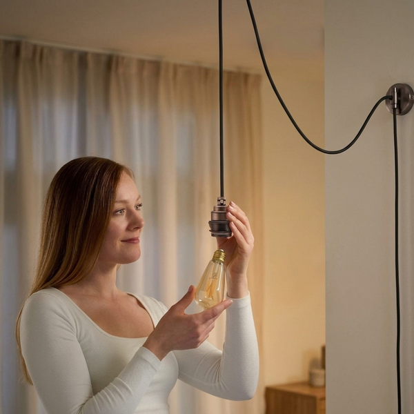 2m, 4m, 4,5m stoffen flexkabel plug-in hanglampkit~2177 – Zwart / 4,5m / Koper