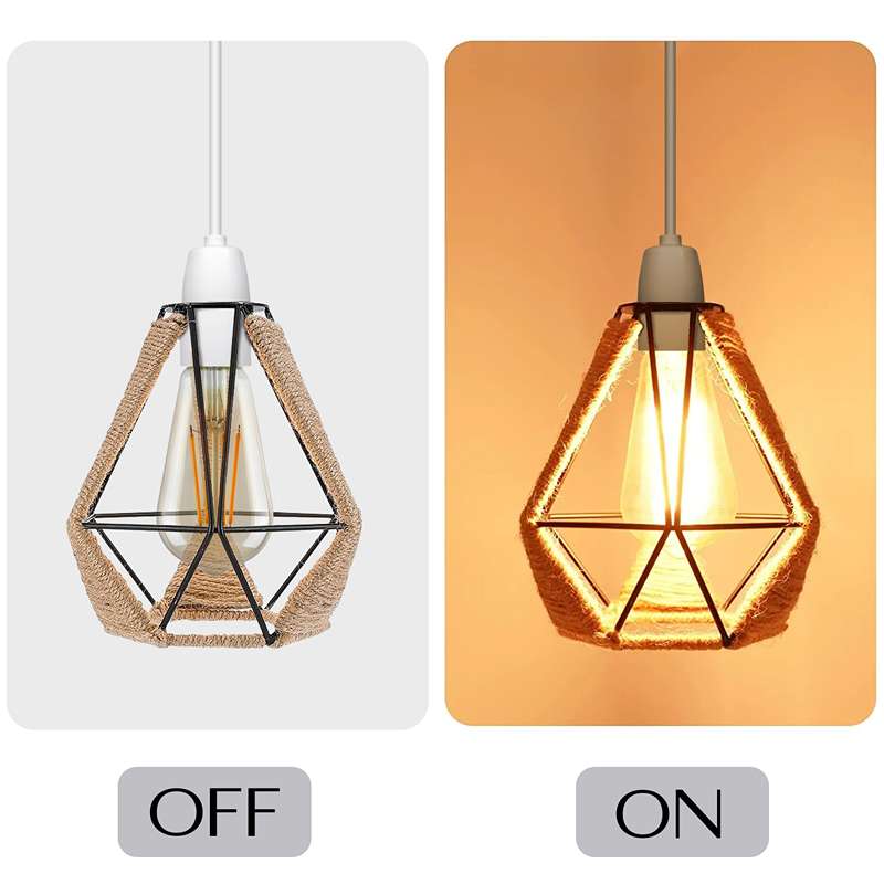 Vintage Black Farmhouse Country Hemp Rope Metal Lampshade With Reducer Ring-on/off image