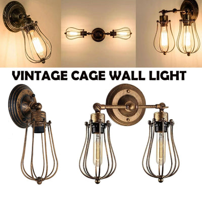 Industriële wandlamp met metalen draadkooi en E27-fitting voor wandlamp ~ 6016