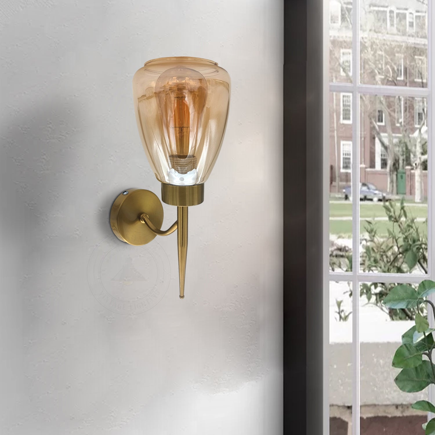 amber glass wall light copper plating  window site stylish look
