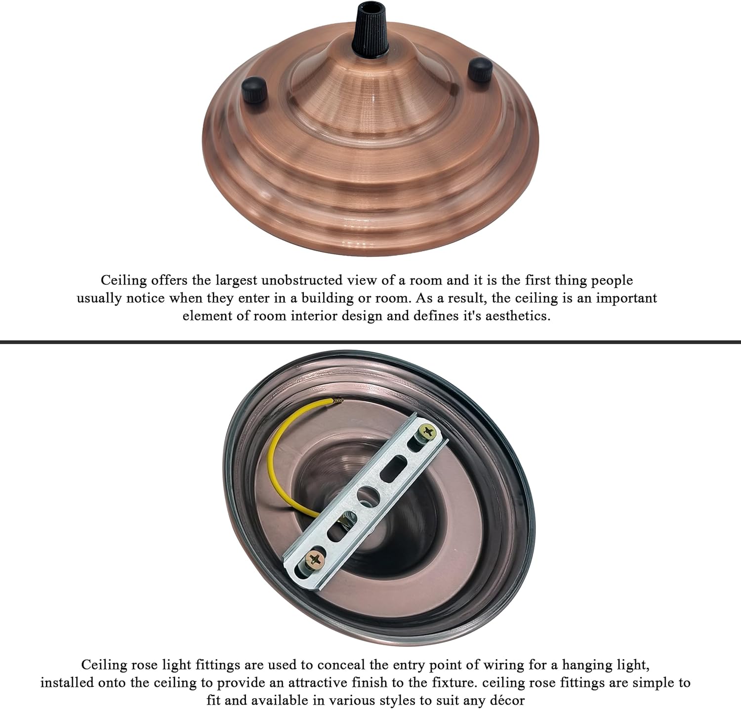 Copper ceiling rose light fitting