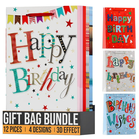 12 Pack Gift Bag For Birthday Presents  ~6344