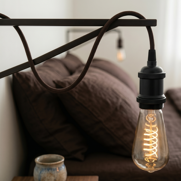 4m stoffen flexkabel plug-in hanglampset met lamphouder ~1497 – Bruin / Ja