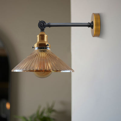Industriële verstelbare wandlamp van messing en glas ~2118 