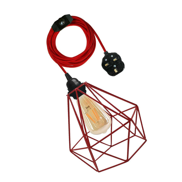 Vintage stoffen flexkabel plug-in hanglamp E27 fitting ~ 3395 – Rood / Ja