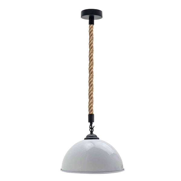 40cm Large Dome Shaded Hemp Rope Pendant Light ~6564 – White / Yes