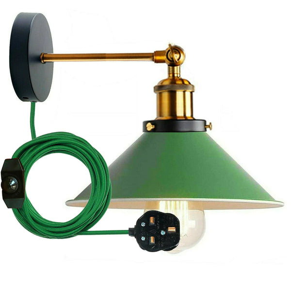 Plug-in wandlamp met metalen kegelvormige lampenkap en dimmerschakelaar~5296 – Groente / Ja