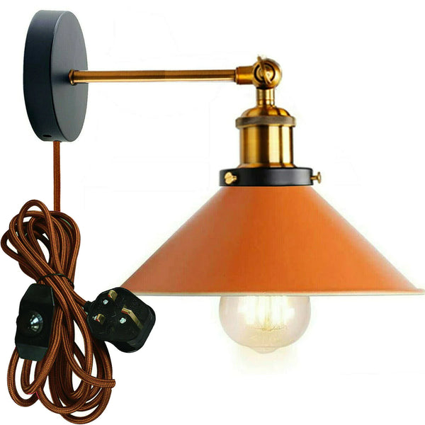 Plug-in wandlamp met metalen kegelvormige lampenkap en dimmerschakelaar~5296 – Oranje / Ja