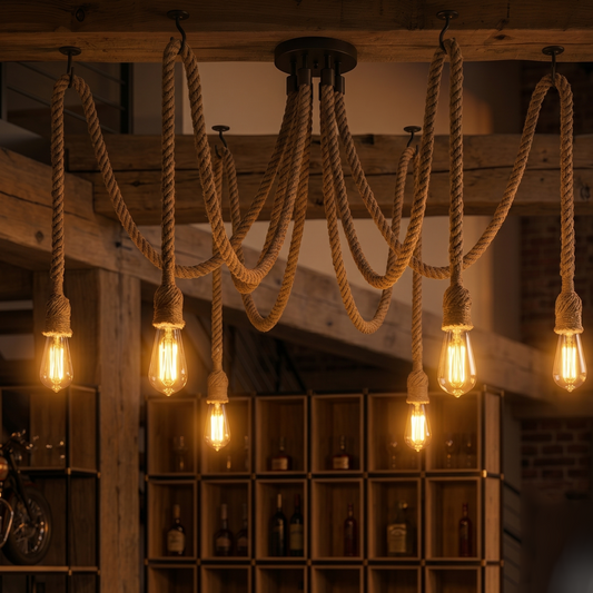 Industrial Rope Pendant Light -Adjustable Vintage Spider Chandelier ~6385