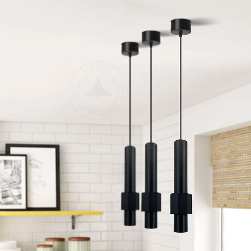 Modern Black & Gold Long Tube Aluminum Ceiling Pendant Cylindrical LED Light-App 5