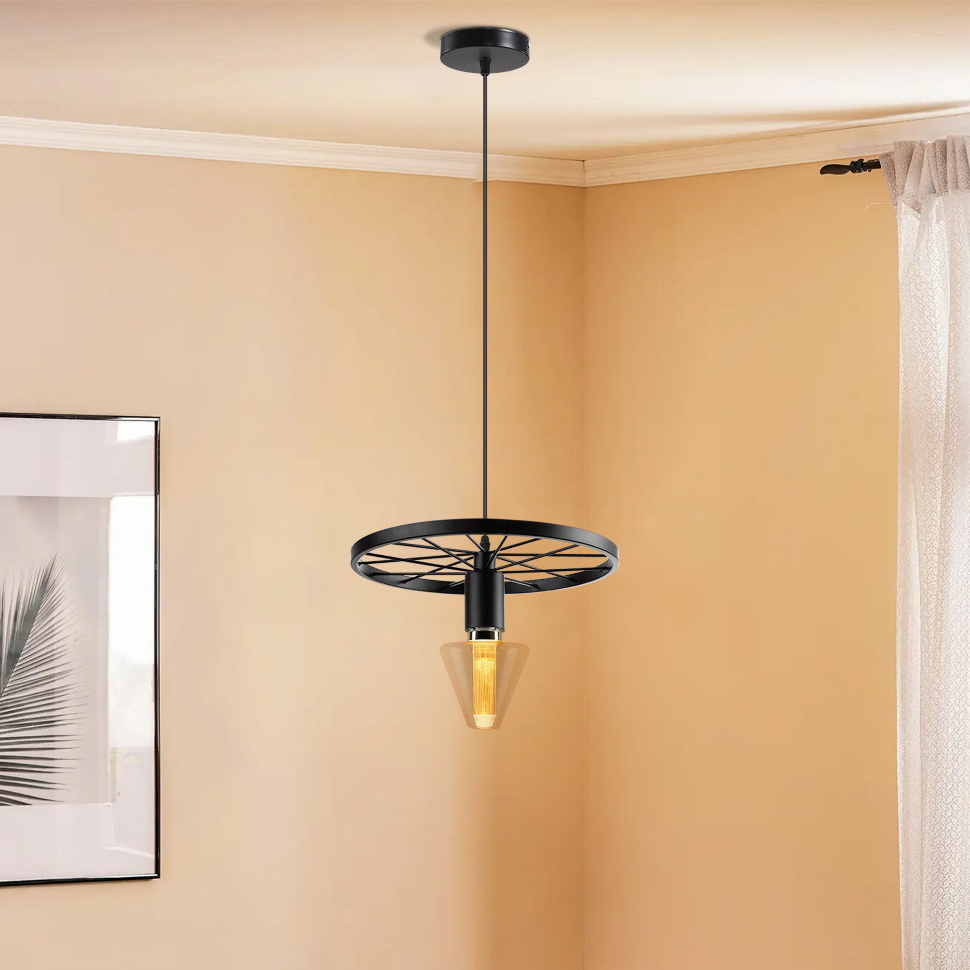 vintage industrial ceiling light with a wheel pendant design