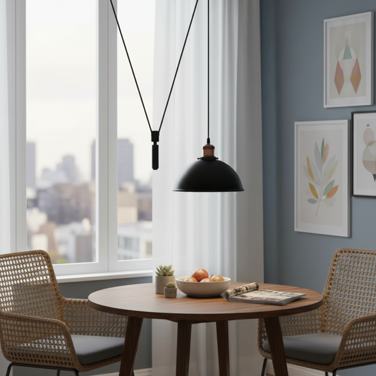 Black Metal Shaded 2M Pulley Pendant Light ~6398