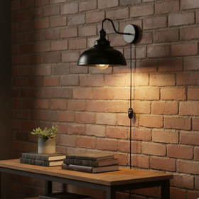 2m Black Plug In Wall Light with Dimmer ~6448