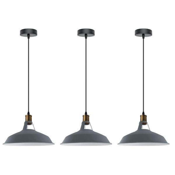 3-Pack Retro Industrial Style Metal Pendant Ceiling Lights ~6268 – Without Bulb / Gray