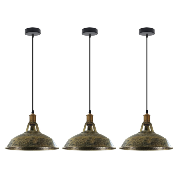 3-Pack Retro Industrial Style Metal Pendant Ceiling Lights ~6268 – Without Bulb / Brushed Brass
